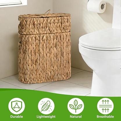 Livole 2-in-1 Toilet Paper Basket with Lid Water Hyacinth Toilet Paper Storage - 16 Regular Rolls or 12 Mega Rolls Large Natural Toilet Paper Organizer for Bathroom