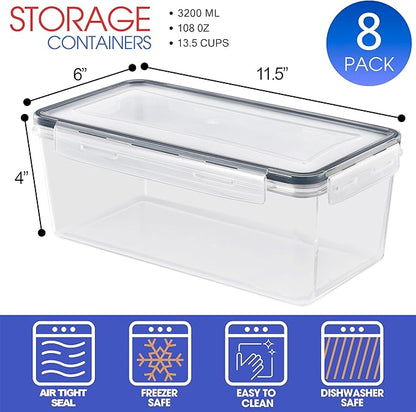Sorbus Food Storage Containers - Pack of 8 - Air Tight, Four-Way Snap Lids Keeps Food Fresh - Store Cereal, Pasta, Flour, Nuts, Candy - Durable Plastic Kitchen Pantry Bins