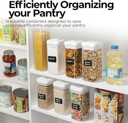 Shazo Airtight Food Storage Containers with Lids - 6 PC BPA Free Clear Plastic Cereal Containers with Easy Lock Lids for Kitchen and Pantry Organization for Snacks and Pasta - 1.2 L
