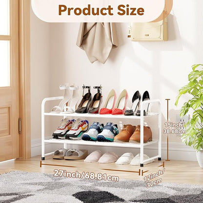 Simple Shoe Rack, 2 Tier Heavy Duty Metal Shoe Shelf 27 Inch Wide, White