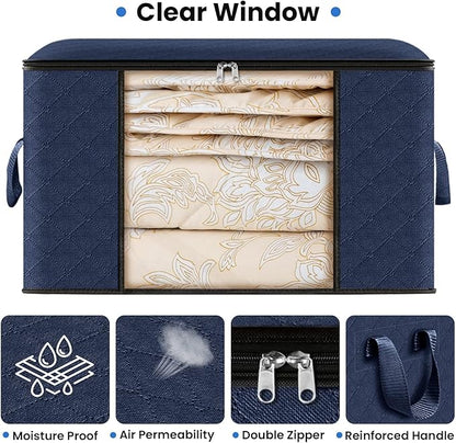 Fab totes Storage Bags,Clothes Blanket Storage Bins Foldable Closet Organizers with Reinforced Handle for Home Dorm Storage and Organization,Fabric Bags for Organizing Sheets,Clothing (Blue,4 Pack)