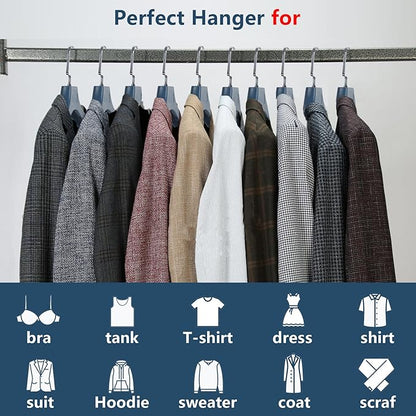 Suit Hangers for Men 6 Pack, Blue Coat Hangers Extra Wide Non Slip Width 17.7", Thick Plastic with Pants Bar & Metal Hook