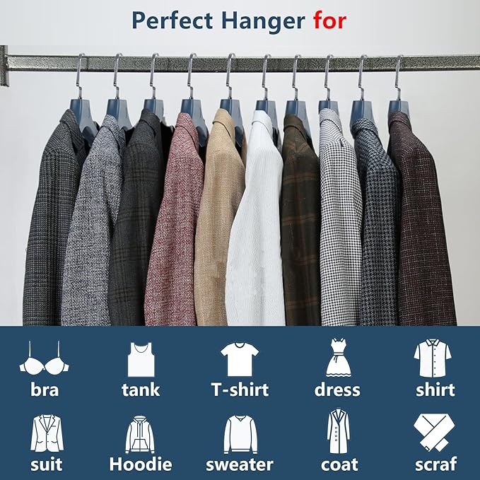 DEDU Plastic Extra Wide Shoulder Suit Hangers for Men 15 Pack Width 17.7", Blue Sweater Hangers no Shoulder Bump Non Slip for Thick Sweaters, Clothes Hangers with Pants Bar & Metal Hook