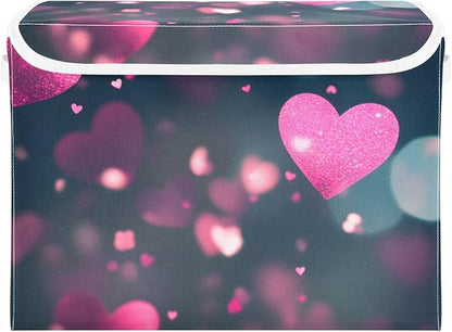 senya Valentines Baskets Collapsible Storage Bins with Lids, Love Hearts Romantic Storage Boxes Clothes Baskets for Organizing