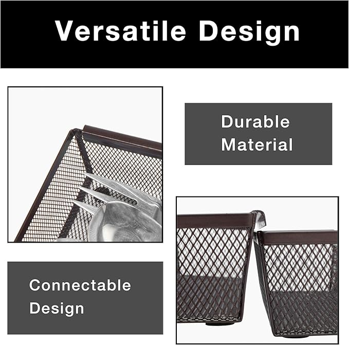 Smart Design Drawer Organizer - Steel Metal Mesh - Set of 6 (9 x 3 Inch, 6-Pack, Bronze)