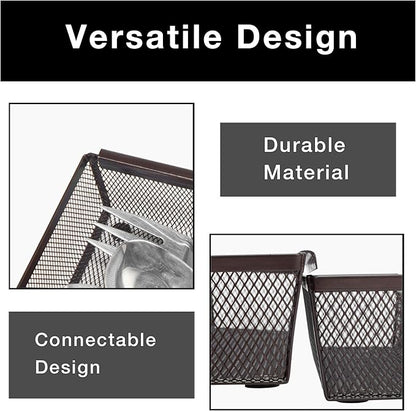 Smart Design Drawer Organizer - Steel Metal Mesh - Set of 6 (9 x 3 Inch, 6-Pack, Bronze)