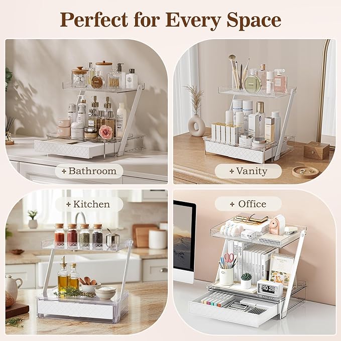 Makeup Organizer Countertop with Drawers & Lid, Skincare Organizer for Vanity, Large Cosmetic Organizer & Display Cases and Storage for Bathroom & Desktop. Perfect for Girl Women Mom Gifts