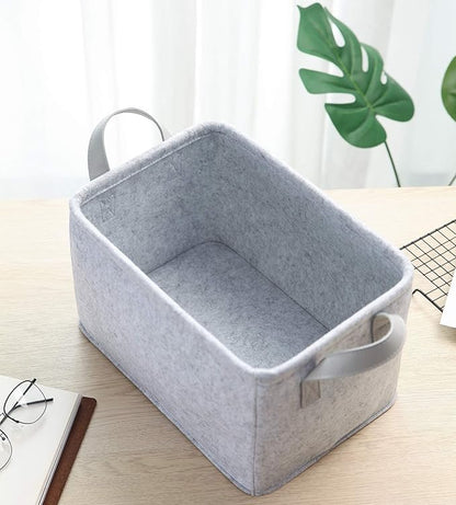 Minoisome Collapsible Storage Basket with Carry Handles Felt Fabric Storage Bin Durable Organizer for Gift Toys Shoes Clothes Towels Nursery Home Laundry Office Decorative Organizing Box(Light Grey)