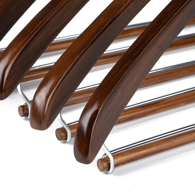 Quality Hangers Wooden Hangers Beautiful Sturdy Suit Coat Curved Hangers Great for Travelers Heavy Duty Hanger with Locking Bar - Retro Finish (5)