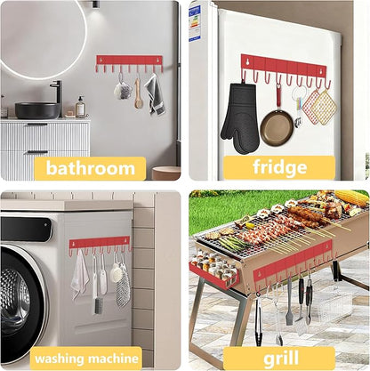 SMRCAD Magnetic Spice Rack Organizer for Fridge Seasoning Organizer for Kitchen storage with Screw Magnetic Shelf with Hook for Refrigerator and Oven (4pack1hook-Red)