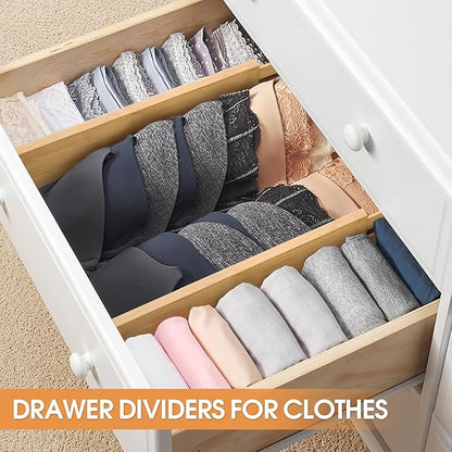Bamboo Drawer Dividers Organizers, Kitchen Drawer Organizer, Adjustable Drawer Divider for Clothes, Kitchen, Dresser, Bedroom, Bathroom and Office, 4-Pack (Natural, 12-17 IN)