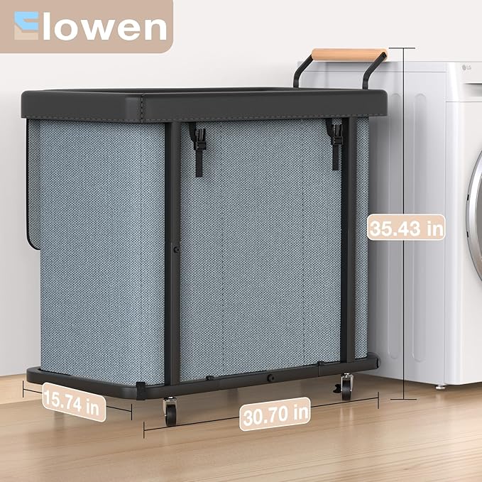 60 Gal (230L) Laundry Hamper 3 Section with Lid, Leather Patchwork Laundry Sorter with Rolling Lockable Wheels and Handle, Laundry Basket Organizer for Laundry Room, Bedroom and Bathroom - Gray