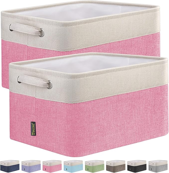 BALEINE 2 Pack Fabric Closet Storage Bins for Shelves, Linen Closet Organizers and Storage, Decorative Baskets for Organizing, Shelf, Clothes, Home, Office (Pink, 12"x8"x8")