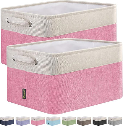 BALEINE 2 Pack Fabric Closet Storage Bins for Shelves, Linen Closet Organizers and Storage, Decorative Baskets for Organizing, Shelf, Clothes, Home, Office (Pink, 12"x8"x8")
