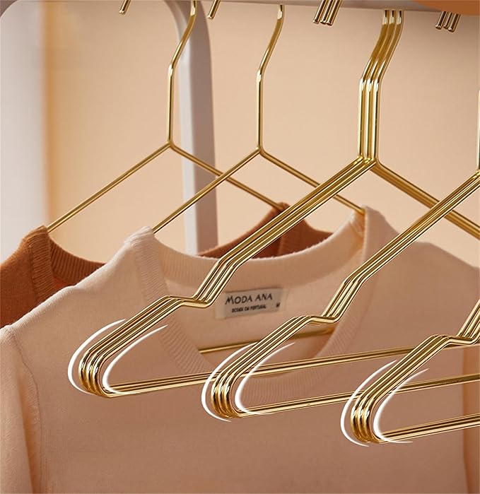 17 Inch Metal Clothes Hanger, 4.0mm Heavy Duty Shirt Blouse Hanger for Coat Suit Bridal Boutique, Space Saving Slim Wire Hanger for Camisole Trousers Wedding Dress（Gold 50pack）