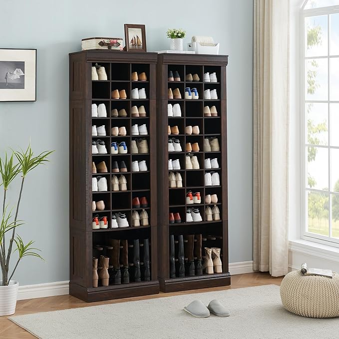 Shoe Storage Cabinet, Freestanding Tall Closet Shoe Organizer with Cubbies for 33 Pairs, Wooden Shoe Rack for Closet, Entryway, Living Room