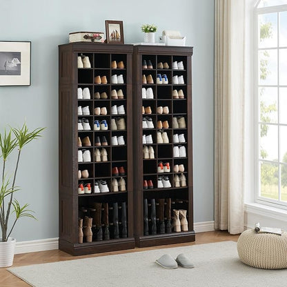 Shoe Storage Cabinet, Freestanding Tall Closet Shoe Organizer with Cubbies for 33 Pairs, Wooden Shoe Rack for Closet, Entryway, Living Room
