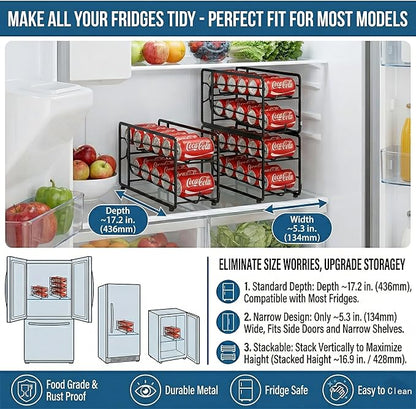 CANYAVE Soda Can Organizer Storage Rack, 2 Pack Stackable Beverage Soda Can Dispenser Organizer Holder for Refrigerator, Cabinet, Pantry (Black)