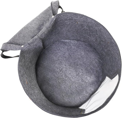 Yopay 2 Pack Hat Storage Boxes for Women, Oversized Round Travel Hat Container with Dust Proof Lid Window, Foldable Stuffed Toys Clothes Brim Hats Storage Organizer Bag Bin, Adjustable Shoulder Strap