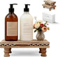 Wood Tray Pedestal Stand, Bathroom Counter Organizer, Modern Farmhouse Riser for Soap/Candle/Sponge Rustic Set （Middle+ Small