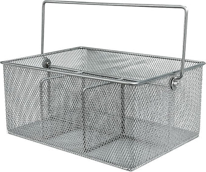 Utensil Caddy - Silverware Caddy for Parties, Spoon Holder, Buffet Organizer for Condiments, Napkin, Forks, Knives - Stainless Steel Flatware Caddy for Home, (Silver)