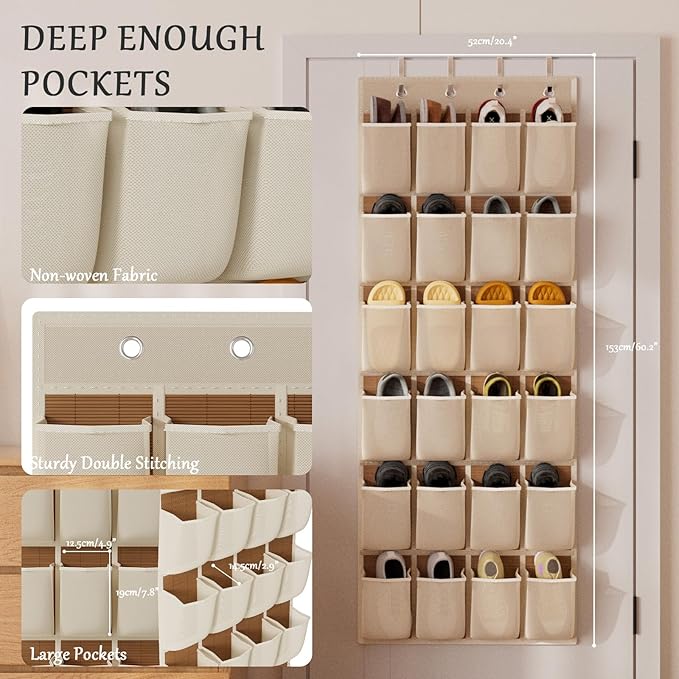 homyfort Over the Door Shoe Organizer, 24 Large Breathable Mesh Pocket,Space Saving Hanging Shoe Rack,Shoe Storage Holder for Entryway Bedroom Closet