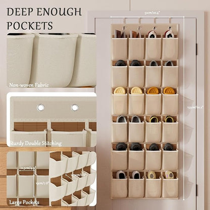 homyfort Over the Door Shoe Organizer, 24 Large Breathable Mesh Pocket,Space Saving Hanging Shoe Rack,Shoe Storage Holder for Entryway Bedroom Closet