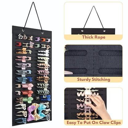 Women Hanging Hair Clip Organizer Display Hair Bows Stand Hanger Claw Clip Storage (Black)