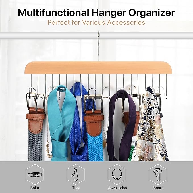 Umo Lorenzo Belt Hanger for Closet - Accessories Organizer Rack for Belts, Ties, and Scarves