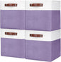 Bagnizer Collapsible Fabric Storage Cubes 11x11 Cube Storage Bins, 4 Pack Closet Baskets Box with Handles for Organizing, Shelf, Toys, Clothes, Home, Office, Nursery (Purple&White)