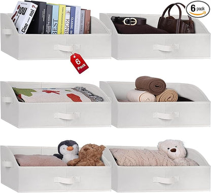 WUIKE 6 Pack Extra Large Closet Storage Bins with Handles, Fabric Trapezoid Storage Binsr for Organizing Clothes, Sheets, Blankets, White & Beige