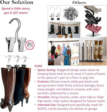 Original Boot Hanger - Shoe Storage Space Saver (Set of 3); Boot Hanger, Holder, Clips, Storage (Silver)