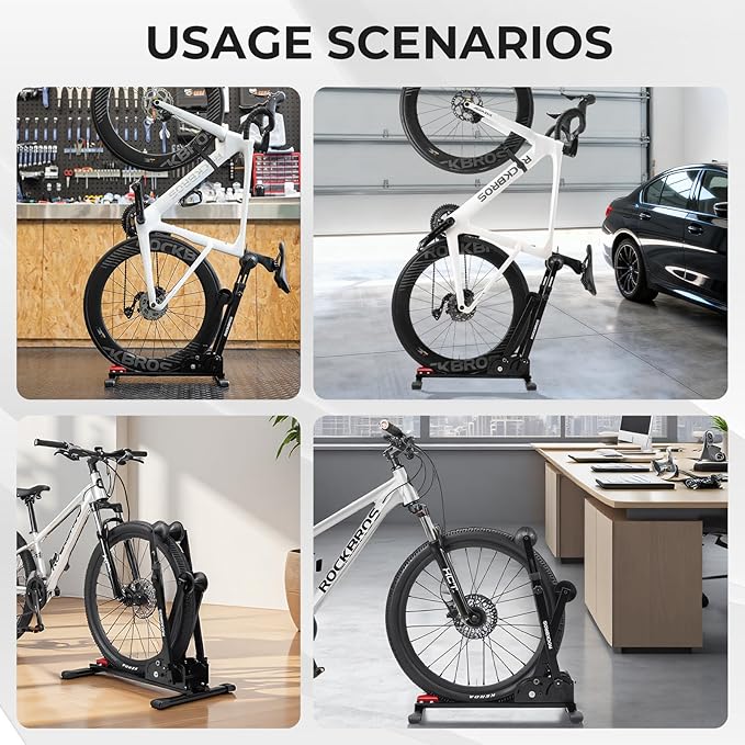 ROCKBROS Bike Stand 2-in-1 Vertical & Horizontal Bike Stand Floor Foldable Adjustable Bike Parking Rack for 24" -27.5" Mountain Road Bike Indoor Storage Garage