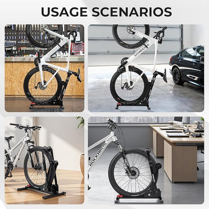 ROCKBROS Bike Stand 2-in-1 Vertical & Horizontal Bike Stand Floor Foldable Adjustable Bike Parking Rack for 24" -27.5" Mountain Road Bike Indoor Storage Garage