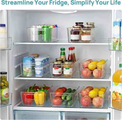 Vtopmart 6pcs Clear Organizers and Storage Bins, Plastic Storage Containers with Handles for Fridge, Freezer, Pantry, Cabinet, Kitchen Organization