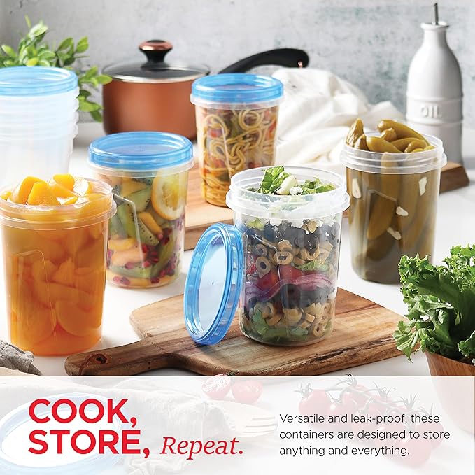 Tafura 12 Pack Leakproof Freezer Containers for Food with Twist Top Lids - 32 Oz BPA Free Reusable Plastic Soup Containers with Screw On Lids - Ideal for Meal Prep, Leftovers & Pantry Organization