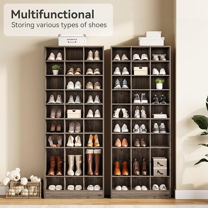 LITTLE TREE 70.9" Tall Shoe Rack, 10-Tier Freestanding Shelf, Max. Store 30 Pairs, Shoe Cabinet Organizer for Living Room, Entryway, Cloakroom, Grey