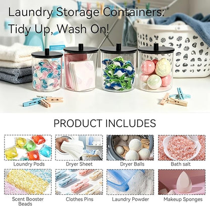 Amolliar 78oz Laundry Pods Storage Container, Clear Laundry Room Organization, Detergent Container with Bamboo Lids & 27 Labels for Bathroom Organizer (Black, 1 Pack)