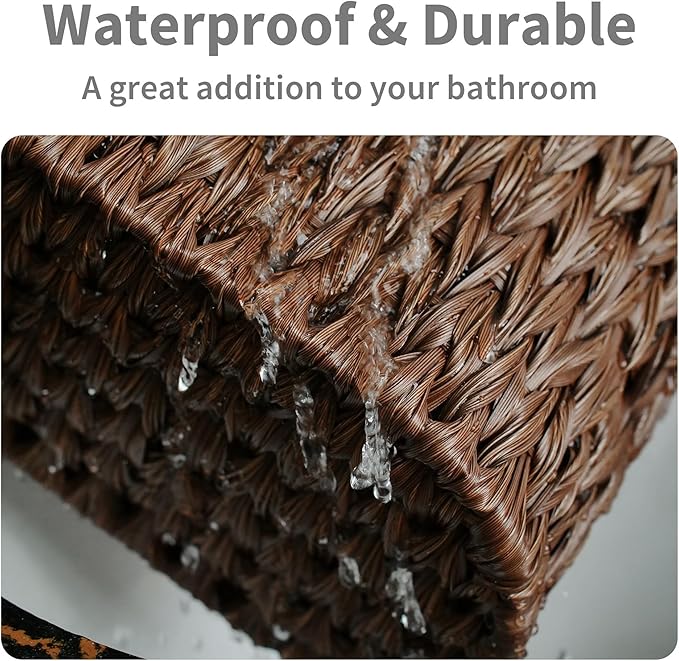 GRANNY SAYS Toilet Paper Storage Basket with Lid, Woven Toilet Paper Holder, Waterproof Bathroom Organizers and Storage, Wicker Basket for Bathroom Storage, Brown