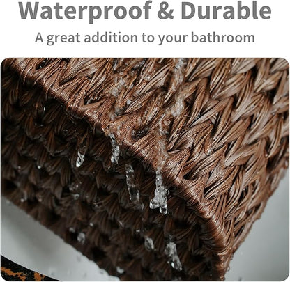 GRANNY SAYS Toilet Paper Storage Basket with Lid, Woven Toilet Paper Holder, Waterproof Bathroom Organizers and Storage, Wicker Basket for Bathroom Storage, Brown