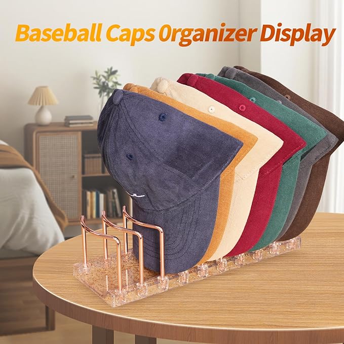 Rose Gold Hat Stand & Cap Organizer | 18-Hat Rack, Sturdy Metal Baseball Cap Holder | Rust-Proof Tabletop Storage for Closet, Bedroom, Dressing Table (Easy Assembly) 2Pcs