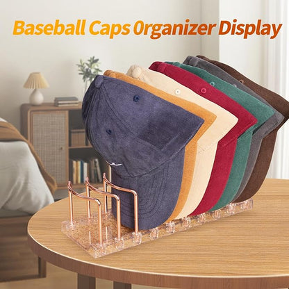 Rose Gold Hat Stand & Cap Organizer | 18-Hat Rack, Sturdy Metal Baseball Cap Holder | Rust-Proof Tabletop Storage for Closet, Bedroom, Dressing Table (Easy Assembly) 2Pcs