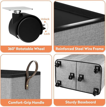 SpaceTrove Laundry Basket with Wheels, Collapsible Laundry Baskets, Laundry Hamper with Handles Detachable Wheels, Rolling Laundry Basket, Dirty Clothes Hamper for Bathroom, Dorm, Bedroom, Grey, 136L