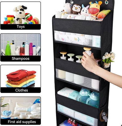 WishJazz Premium Over The Door Organizer 6 Large Pockets, 150D Extra Thick,50 lbs Hanging Organizer Storage, Behind Door Closet Organizer and Storage for Nursery, Bedroom, Bathroom, Black