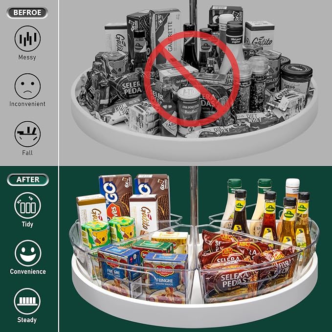 JEISSLIA Lazy Susan Cabinet Organizer Bins for 26"/ 28"/ 32" Diameter Corner Organizer, Plastic Cabinet Storage Bin, 1/8 Wedge - Food Safe, BPA Free, with Non-Slip Pads (for 32" Diameter, 6 Pack)
