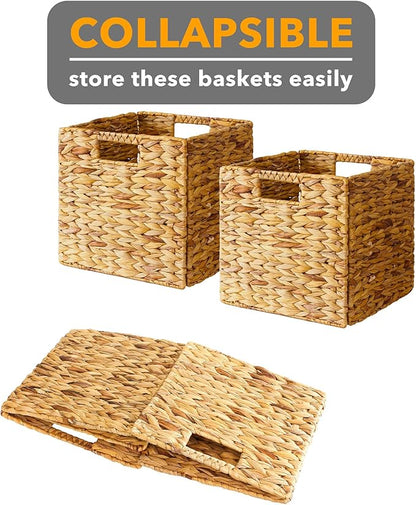 SpaceAid 6 Pack Wicker Basket, Storage Baskets for Organizing, Woven Rattan Basket with Handles for Shelves, Water Hyacinth Large Cube Organizer Storage Bin, 12x12x12 inch, Natural