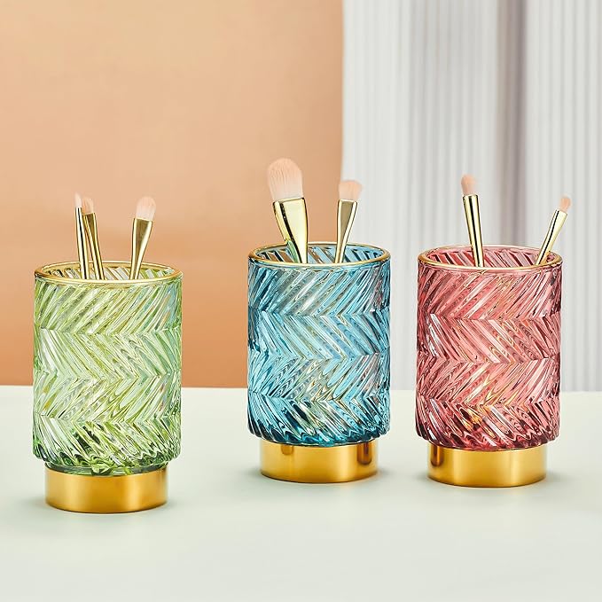 Makeup Brush Holder Organizer,Toothbrush Holders,Desk Pen Pencil Holder,Multifunctional Vintage Glass Brush Cup（A40-3-US）