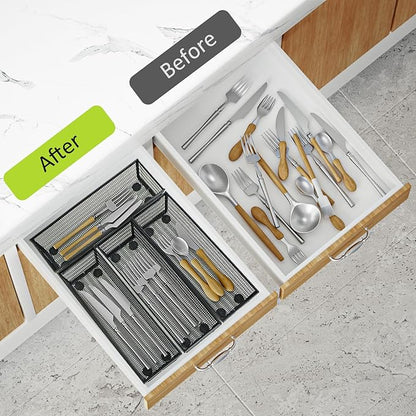 Neudeco Silverware Organizer,Mesh Drawer Organizer for Kitchen，Metal Utensil Organizer for Flatware, Knives, Spoons,Cosmetic (Black 9 * 3 * 2 inch Pack12)
