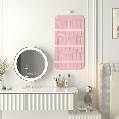 2-Pack Hanging Jewelry Organizer Storage, 40 Pockets 36 Hooks Necklace Earring Necklace Bracelet Ring Organizer, Double - Sided Design, Pink