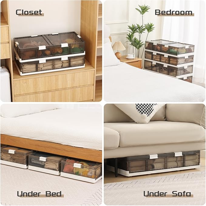 Under Bed Storage Containers with Wheels - Stackable, Foldable Plastic Storage Boxes with Lids for Clothes, Shoes, Blankets - Perfect for Bedroom Organization and Dorms (1 Pack-25.2''x16.5''x7.9'')